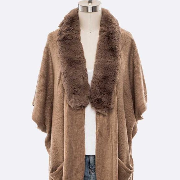 NWT - Fringe Hem Faux Fur Trim Lapel Longline Maxi Cardigan - Picture 4 of 6